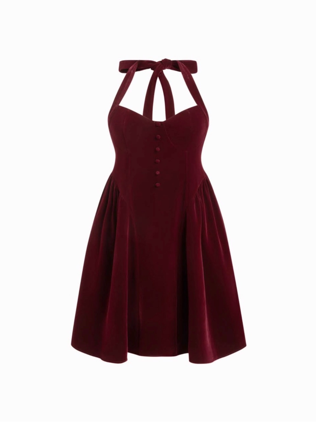 Cider Burgundy Velvet Halter Mini Dress
